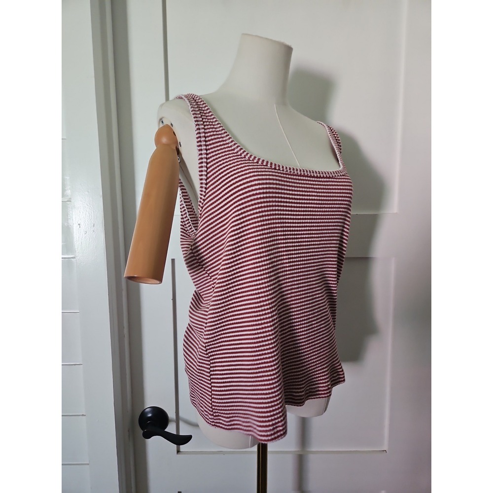 Universal Thread Ribbed Square Neck Tank Top Brown White Striped Large